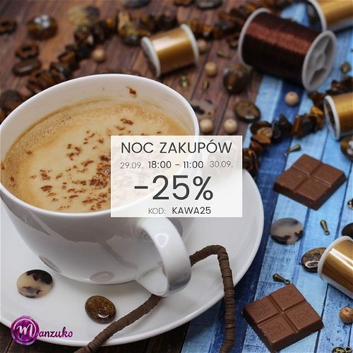 ☕☕☕ Dziś Dzień Kawy, u nas nie mogło się obyć bez świętowania. Dzisiaj można tyle kawy ile pączków w Tłusty Czwartek, :-) a potem z tej bezsenności idźcie pobuszować na sklepie i zdobyć koraliki i inne skarby, aż 25% taniej ⁣
#noczakupów #kawa #koraliki⁣
#promocja #manzuko #beading