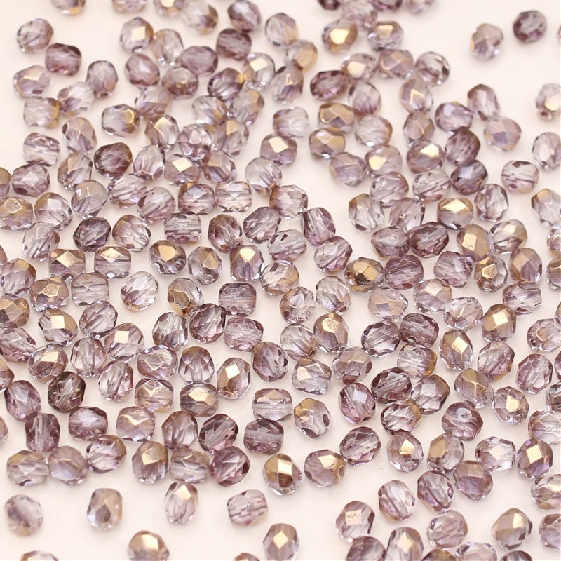 Czech beads / faceted balls 6mm/ crystal lt purple-antique gold/ 10pcs/ SZGBKF06B082