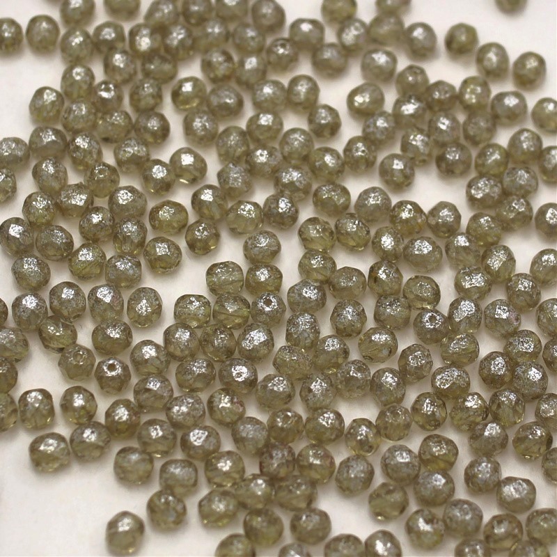 Czech beads / faceted balls 6mm/ sueded silver lt lemon/ 10pcs/ SZGBKF06B093