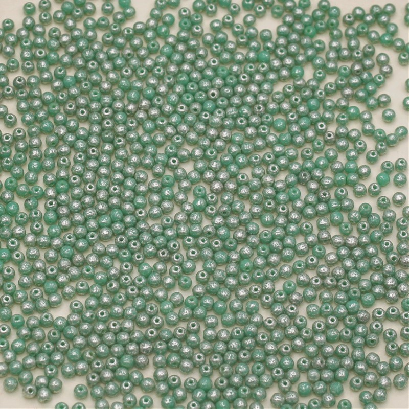 Czech beads/ balls 3mm/ sueded silver green/ 50pcs/ SZGBKG03B048