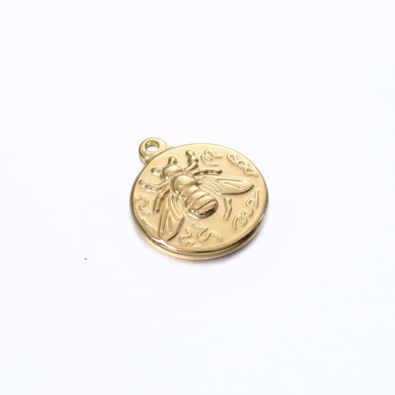 Coin pendant with a fly / surgical steel / gold 16mm 1pc ASS414KG