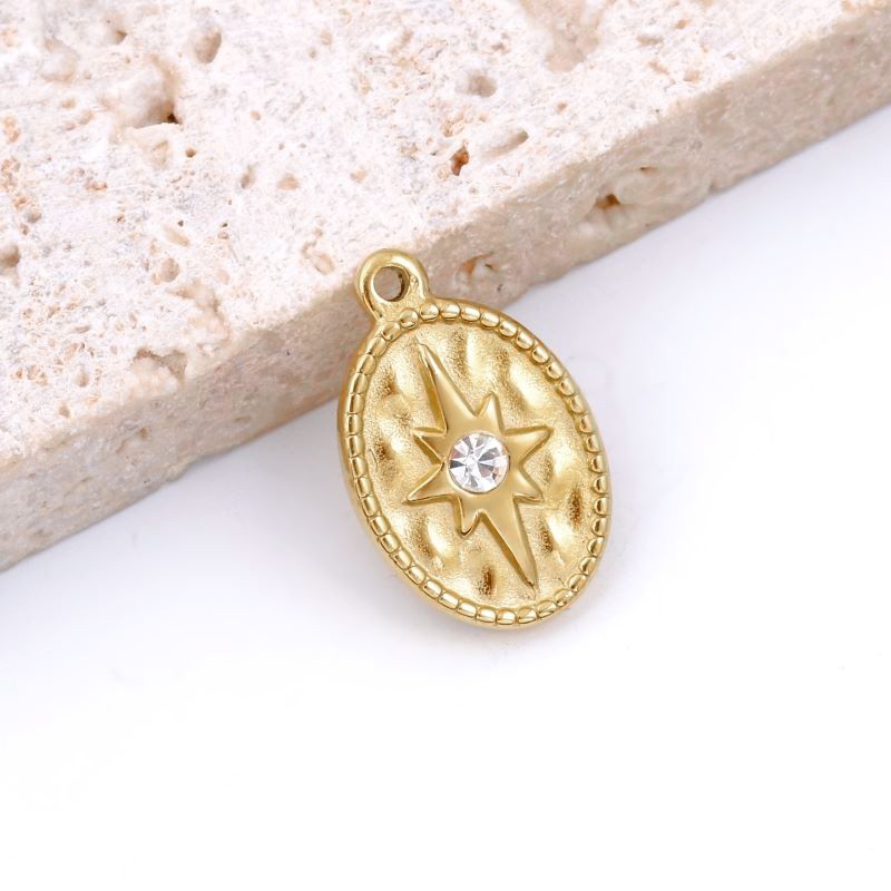 Oval gold pendant with a polar star / surgical steel / 21x13mm 1pc ASS440KG