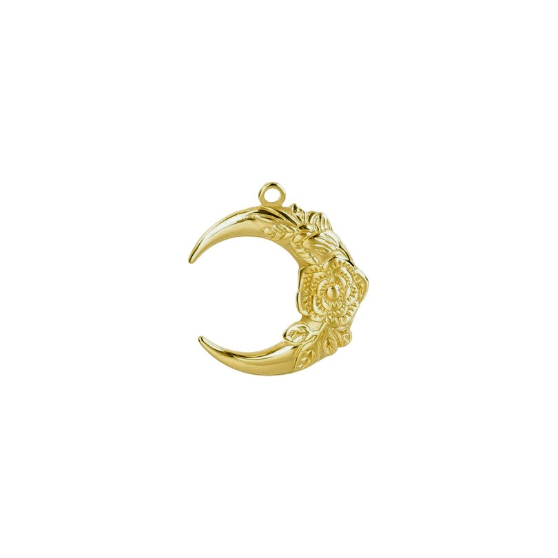 Pendant / golden moon pendant with a rose / surgical steel 30mm 1pc ASS449KG