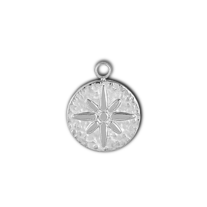 Hammered coin pendant with a star / surgical steel / 12mm 1pc ASS451