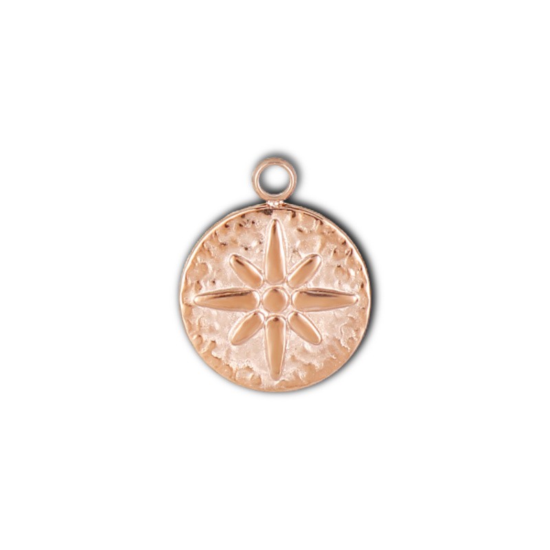Hammered coin pendant with star/ rose gold surgical steel/ 12mm 1pc ASS451RG