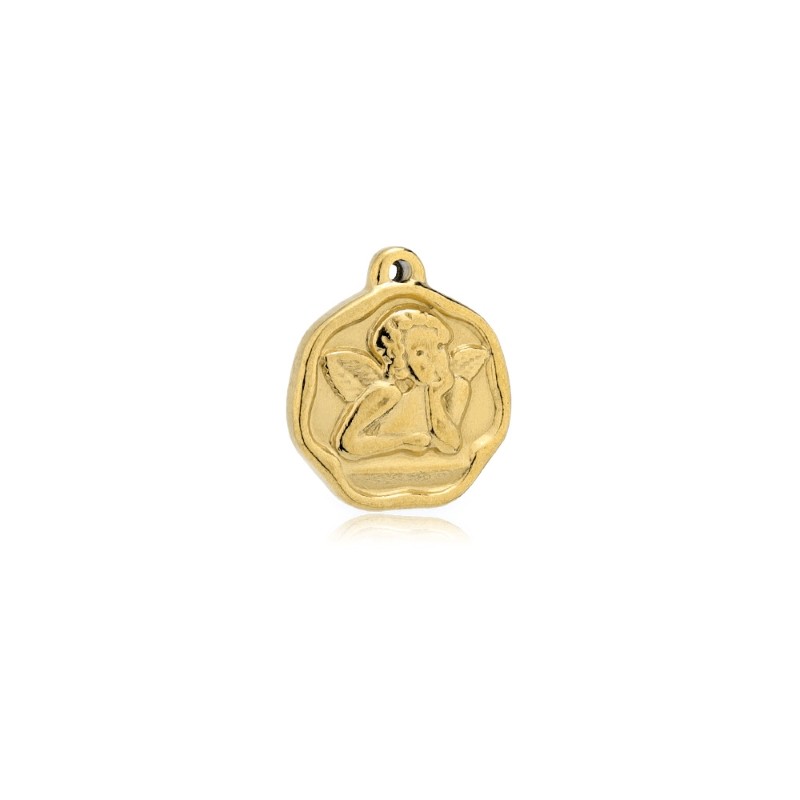 Gold coin pendant with an angel / surgical steel 16x14mm 1pc ASS467KG