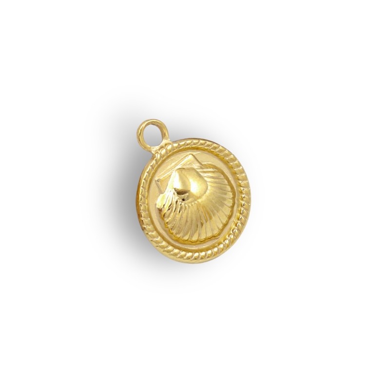 Decorative pendant with a coin with a shell / surgical steel / gold 15mm 1pc ASS468KG