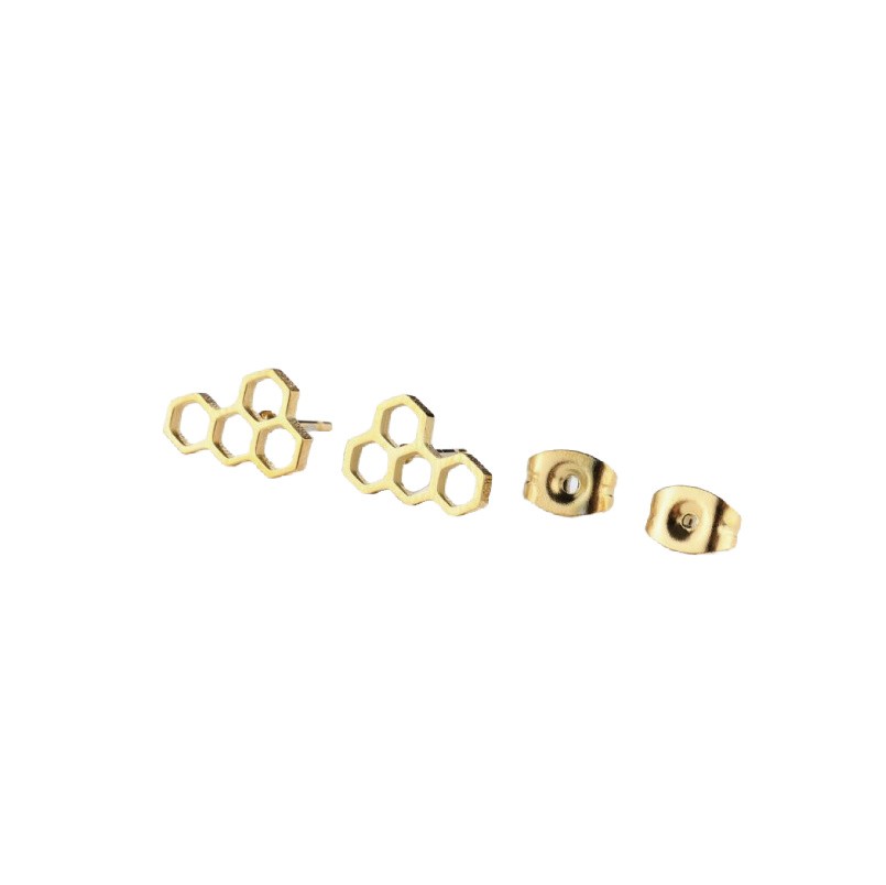 Honeycomb earrings/ studs approx. 7x11mm with plug/ surgical steel/ gold 1 pair BSCHSZ024KG