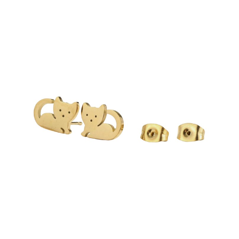 Cat earrings/ studs approx. 8x11mm with plug/ surgical steel/ gold 1 pair BSCHSZ028KG
