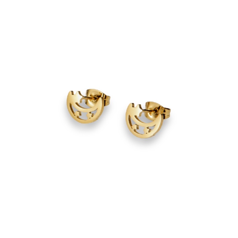 Moon earrings with stars/ 9.5mm studs with stopper/ surgical steel/ gold 1 pair BSCHSZ032KG