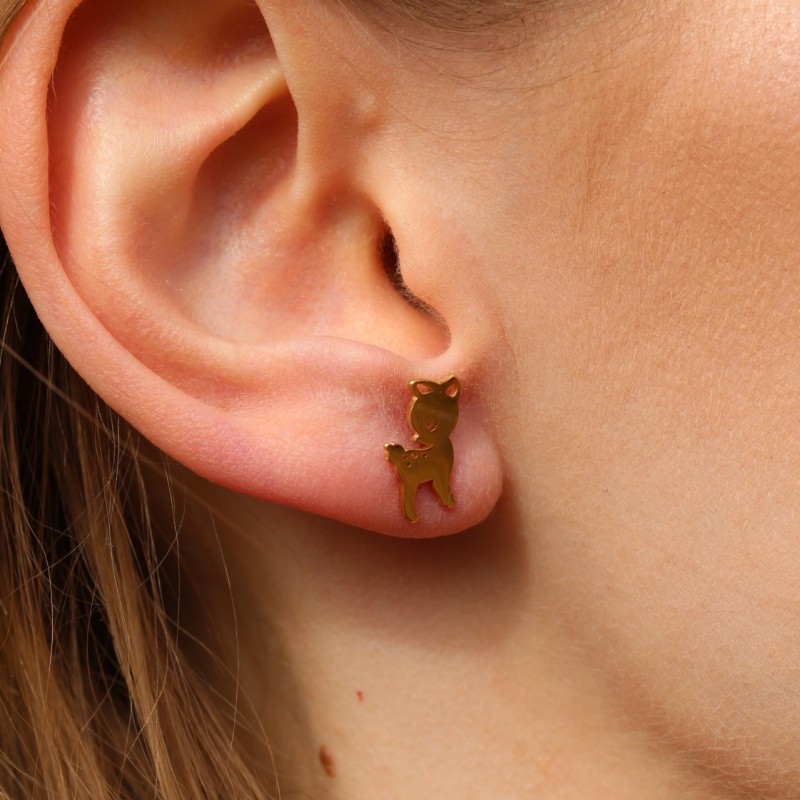Roe deer earrings/ studs 13x8mm with a stopper/ surgical steel/ gold 1 pair BSCHSZ013KG