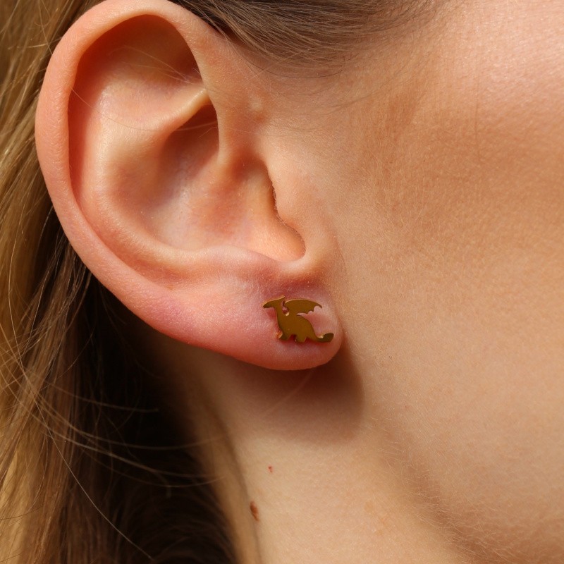 Dragon earrings/ studs approx. 7x12mm with a stopper/ surgical steel/ gold 1 pair BSCHSZ020KG