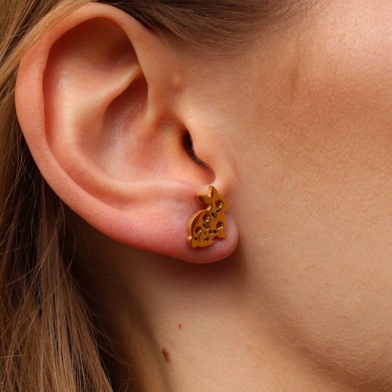 Openwork hare earrings/ studs approx. 12x10mm with a plug/ surgical steel/ gold 1 pair BSCHSZ021KG