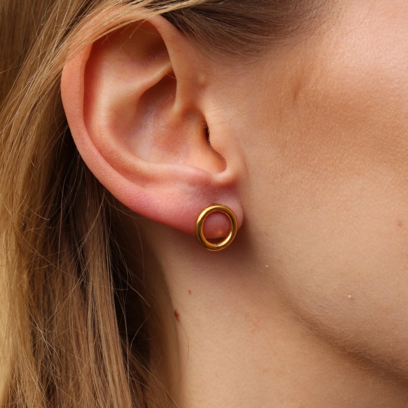 Hoop earrings/studs approx. 12x13mm with plug/stainless steel/gold 1 pair BSCHSZ027KG