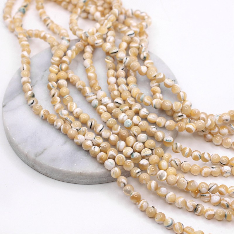 Mother of pearl beads/ light brown/ balls approx. 5.5mm 75pcs/string MUKU05A
