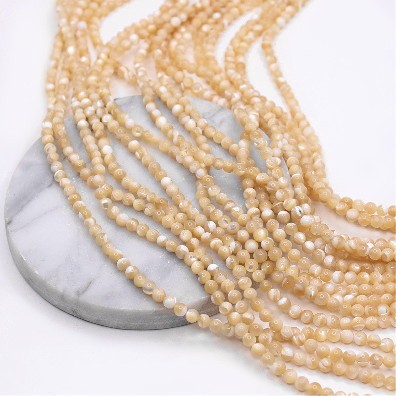 Mother of pearl beads / beige balls 3.9mm 110pcs/string MUKU0403