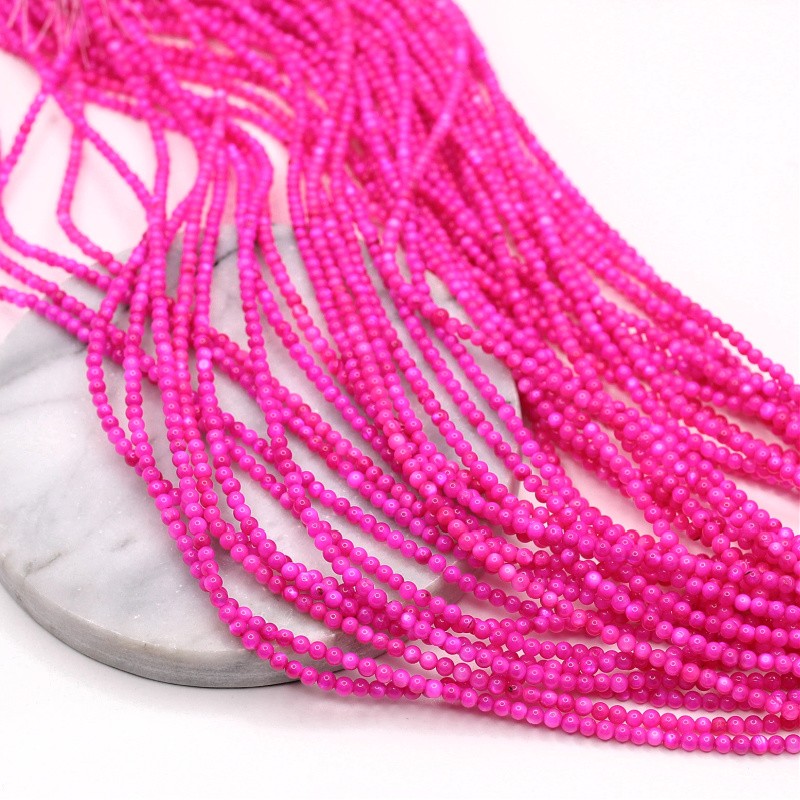 Mother of pearl beads/ balls 3mm deep pink/ 37cm/string MUKU03E