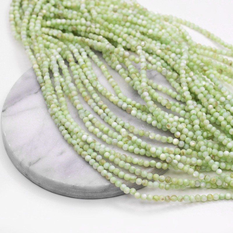Koraliki z masy perłowej/ kulki 3mm jasny zielony/ 37cm/sznur MUKU03L