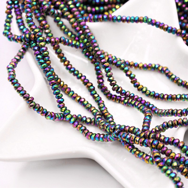 Hematite beads round faceted rainbow 2x3mm 200pcs/string KAHE142R