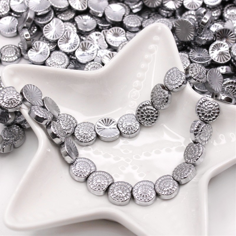 Hematite/ silver beads spacers/ snail shell 9x10mm 4pcs KAHE147PL