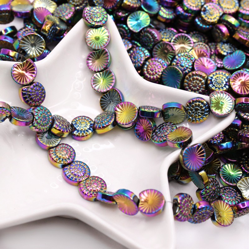 Hematite/ rainbow beads spacers/ snail shell 9x10mm 4pcs KAHE147R