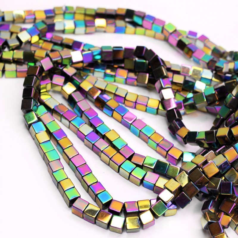 Hematite/ cube beads 6mm/ rainbow 66pcs KAHEKO06R