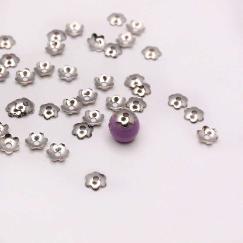Decorative caps / dark silver / flowers 6mm 100pcs CZAP59PL