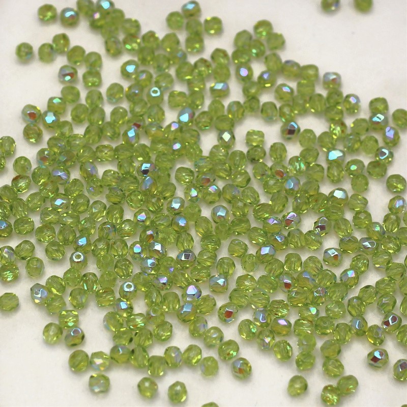 Czech beads/ balls 3mm faceted/ transparent green ab/ 25pcs/ SZGBKF03C132