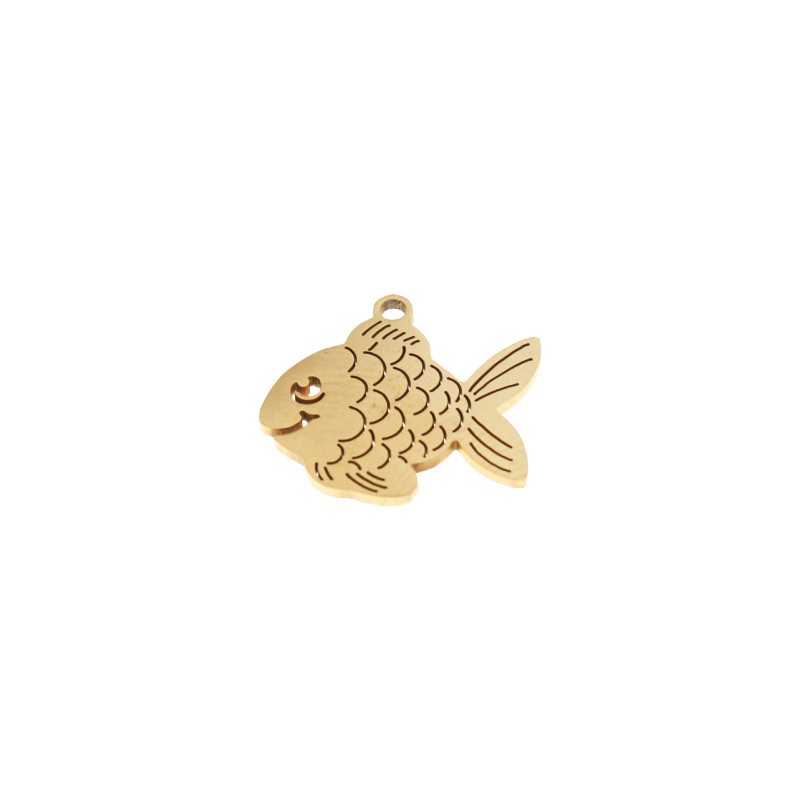 Double-sided pendant fish / surgical steel / gold 15x16mm 1pc ASS508KG