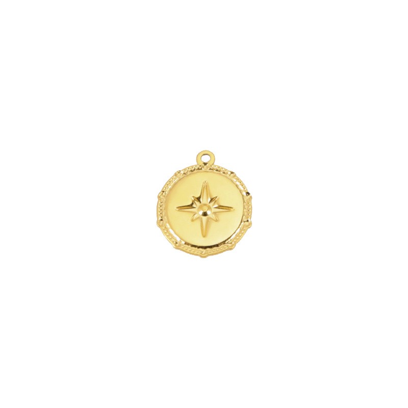 Zawieszka złota zdobiona monetka z gwiazdą polarną/ stal chirurgiczna/ 16mm 1szt ASS512KG
