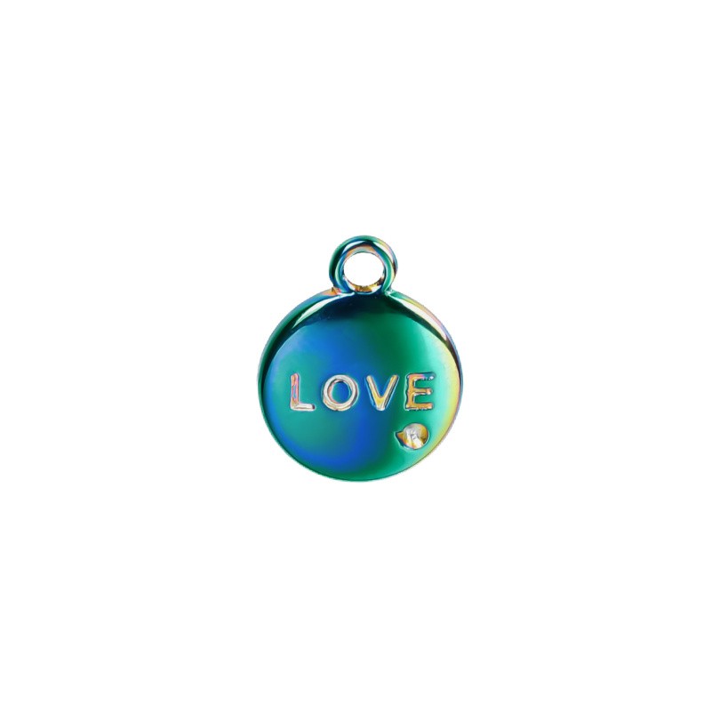 Coin pendant "LOVE" rainbow/ surgical steel/ 10mm 1pc ASS540RB