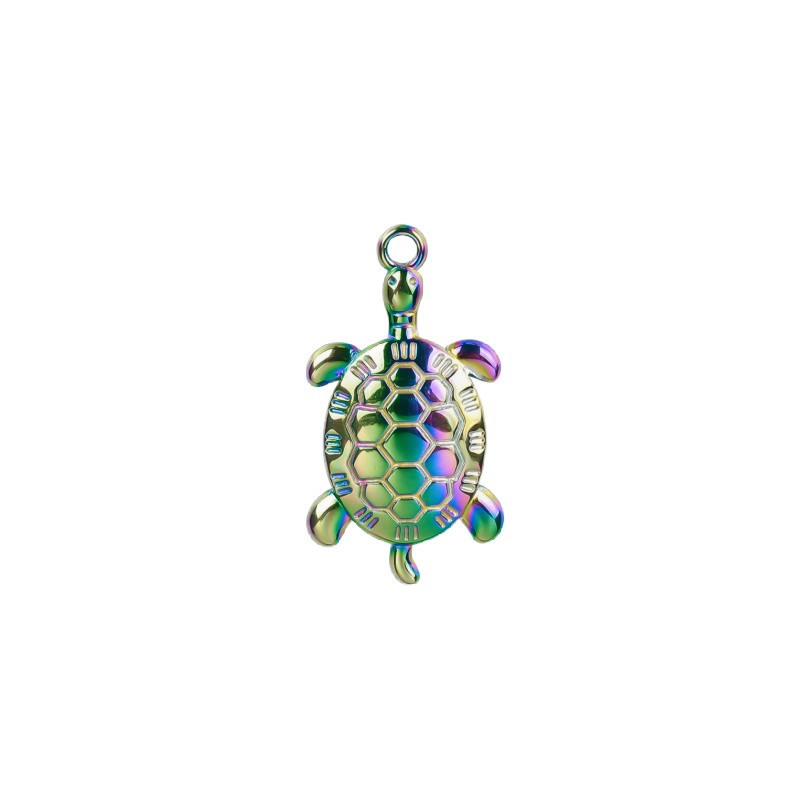 Turtle pendant rainbow / surgical steel 25x14mm 1pc ASS543RB