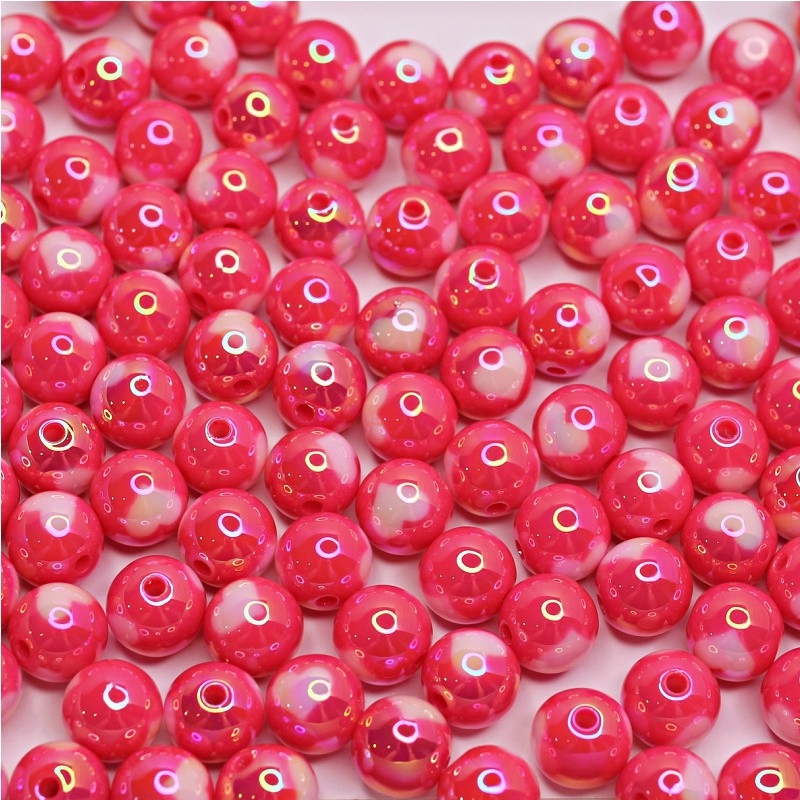 Acrylic ball beads approx. 11mm/ heart/ pink and cream/ 2 pcs XYPLU008D
