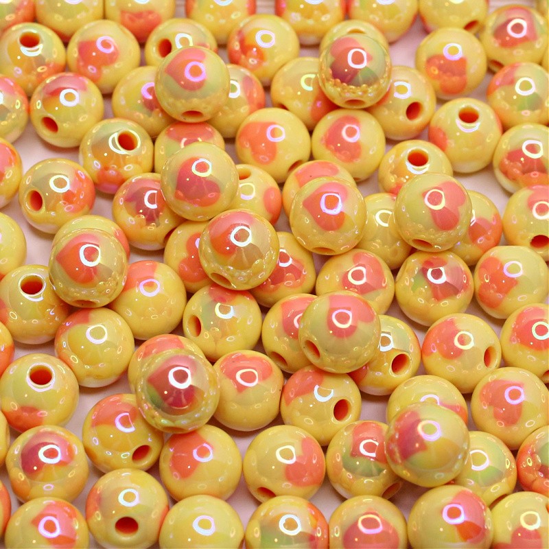 Acrylic ball beads approx. 13mm/ heart/ yellow and orange/ 2 pcs XYPLU010A