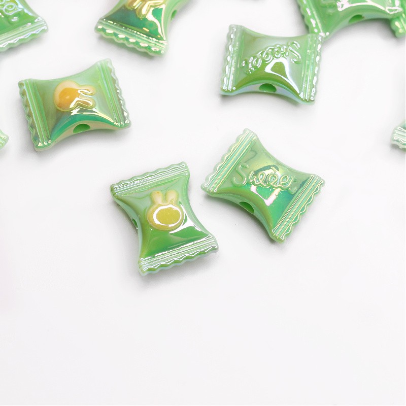Koraliki akrylowe cukierek 17x21mm/ zielony i żółty 1szt XYPLU002B