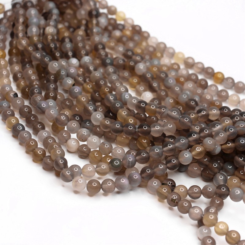 Brown-gray agate / ball beads 8 mm / 48 pcs / string KAAG0815A