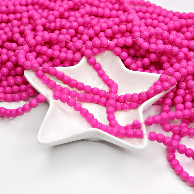 Satin beads/glass balls 6mm pink 138 pieces SZST0603