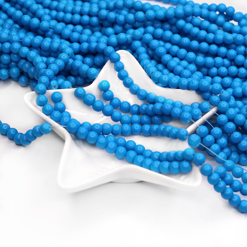 Satin beads/glass balls 6mm blue 138 pieces SZST0605