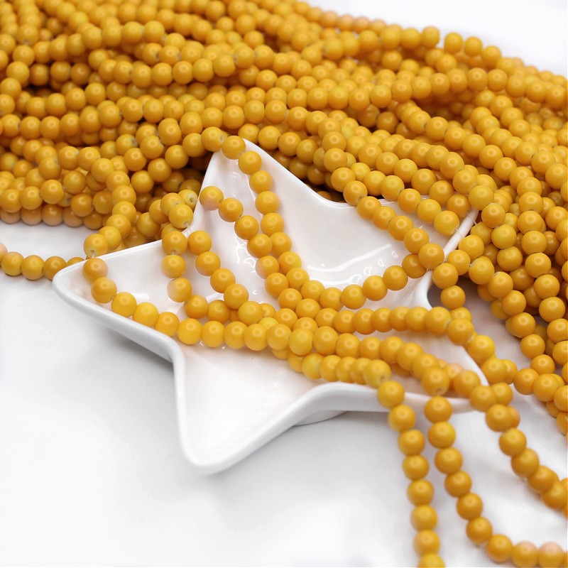 Satin beads/glass balls 6mm sunflower yellow 138 pieces SZST0606