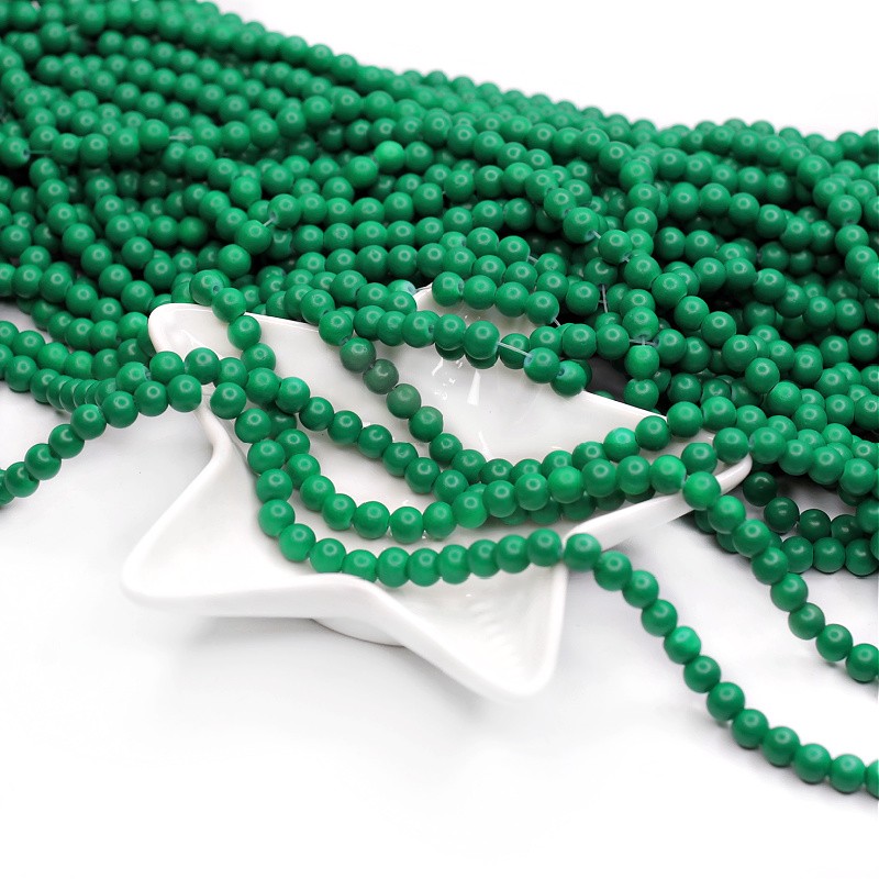 Satin beads/glass balls 6mm dark green 138 pieces SZST0608