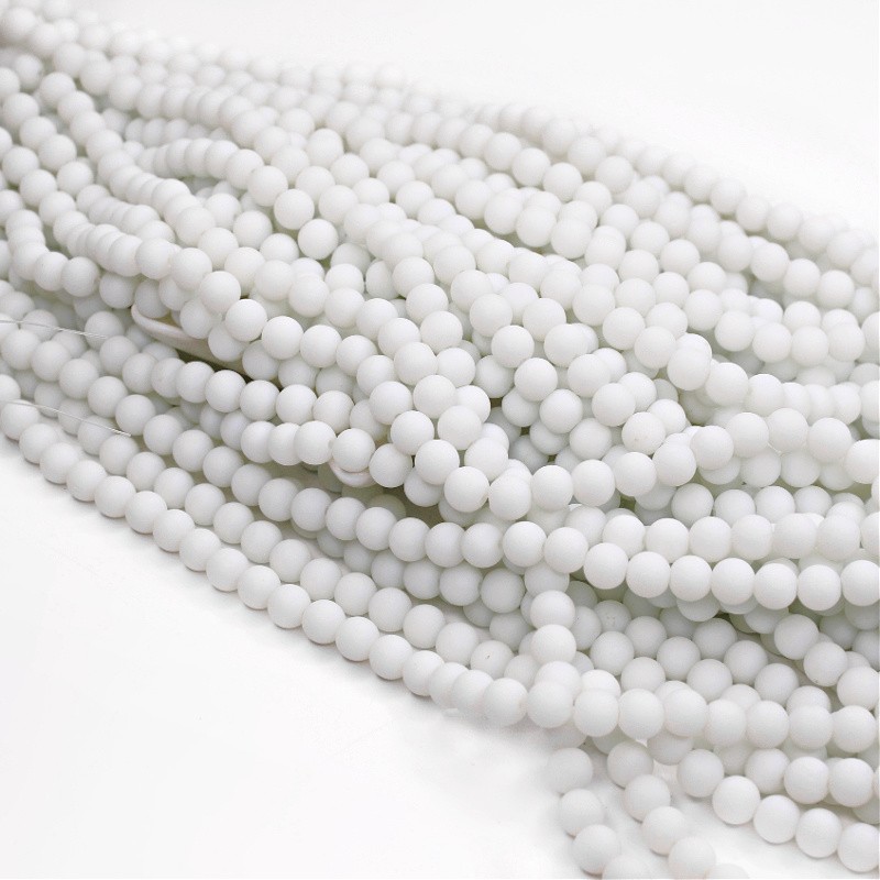 Satin beads/glass balls 8mm cool white 80 pieces SZST0801
