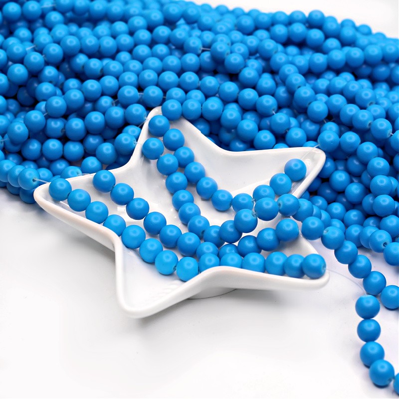 Satin beads/glass balls 8mm blue 80 pieces SZST0805