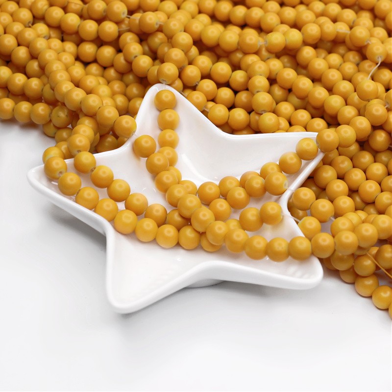 Satin beads/glass balls 8mm sunflower yellow 80 pieces SZST0806