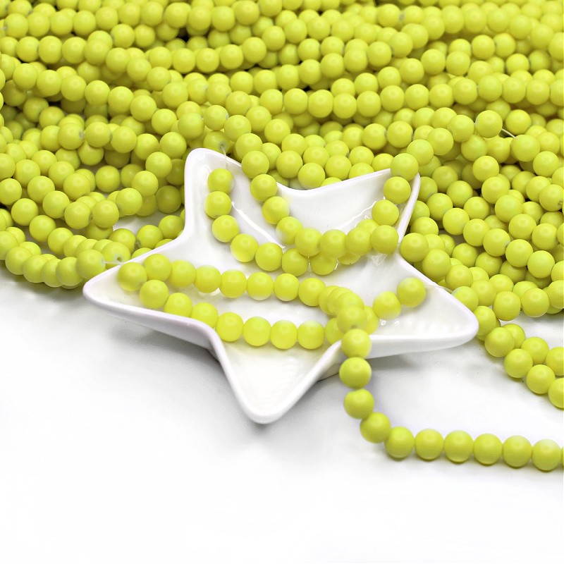 Satin beads/glass balls 8mm lime green 80 pieces SZST0807