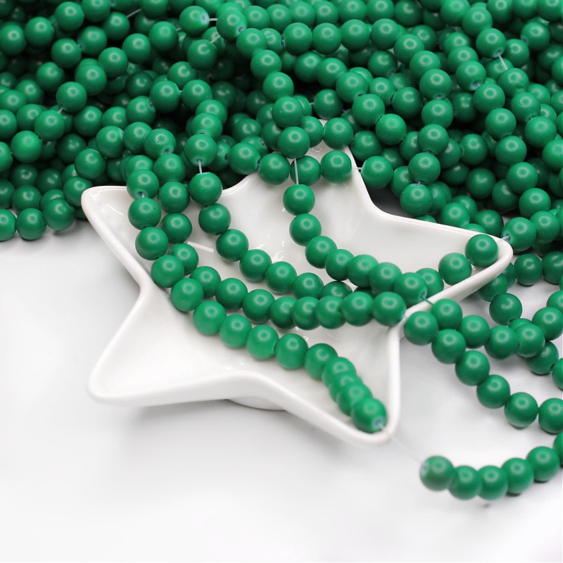 Satin beads/glass balls 8mm dark green 80 pieces SZST0808