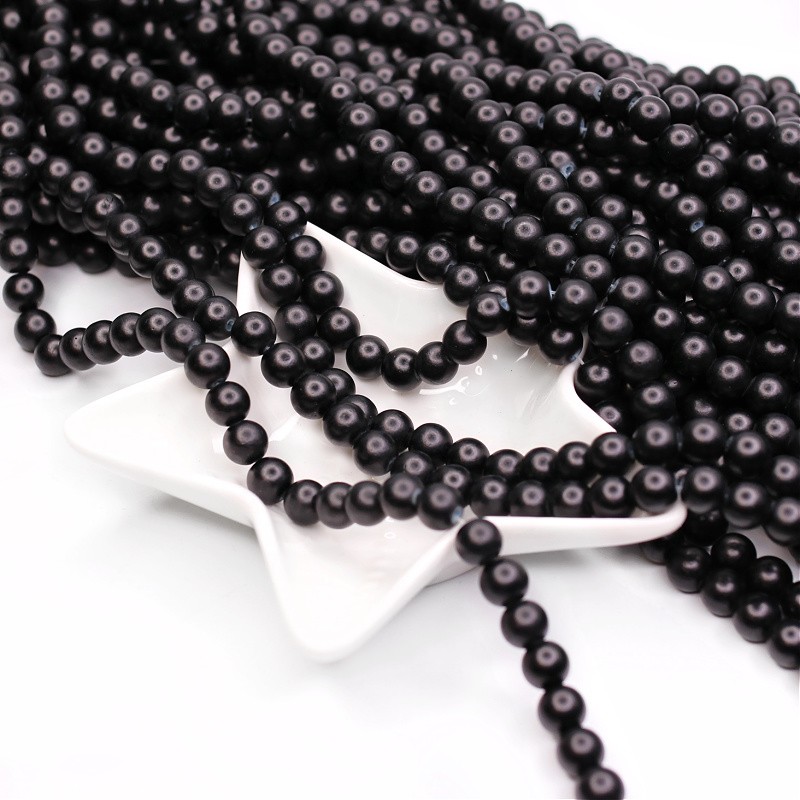 Satin beads/glass balls 8mm black 80 pieces SZST0812