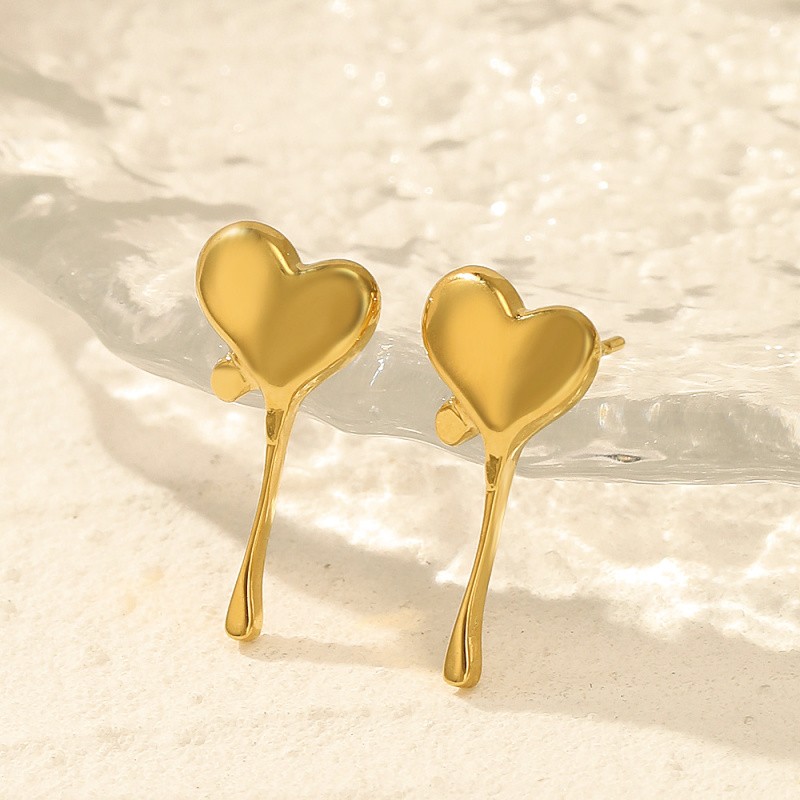 Melting heart earrings/ 18x8mm with plug/ surgical steel/ gold 1 pair BSCHSZ037KG