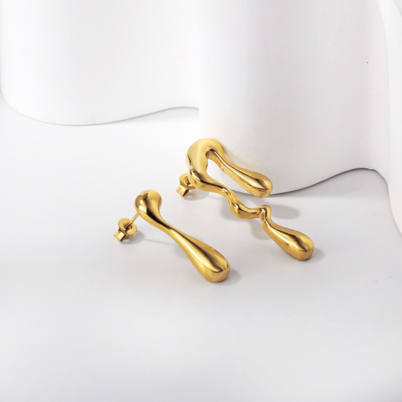Melting earrings/ with plug/ surgical steel/ gold 1 pair BSCHSZ038KG