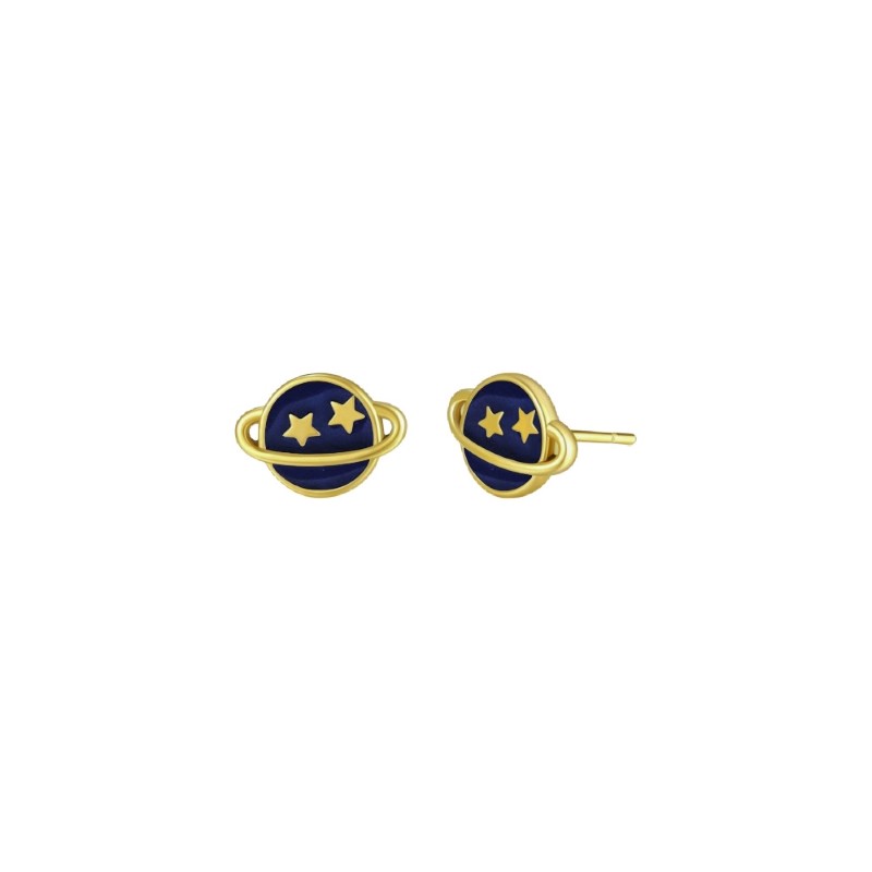 Saturn earrings enameled gold/ 8mm with plug/ surgical steel/ 1 pair BSCHSZ059KG