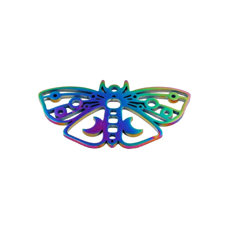 Pendant decorated with moth/surgical steel rainbow 44x25mm 1 pc ASS570RB